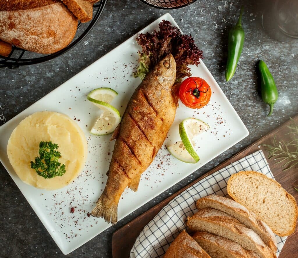 baked trout whole presentation